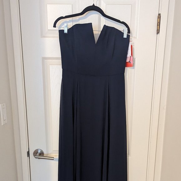Strapless Notch Chiffon Maxi Bridesmaids Formal Prom Dress in Navy - Picture 4 of 4
